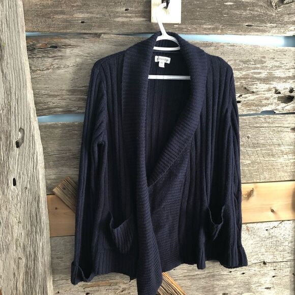 𝅺vintage St. John's Bay Petite size XLP Navy cable knit, cowl neck cardigan - Picture 1 of 5